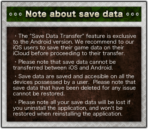 Note about save data